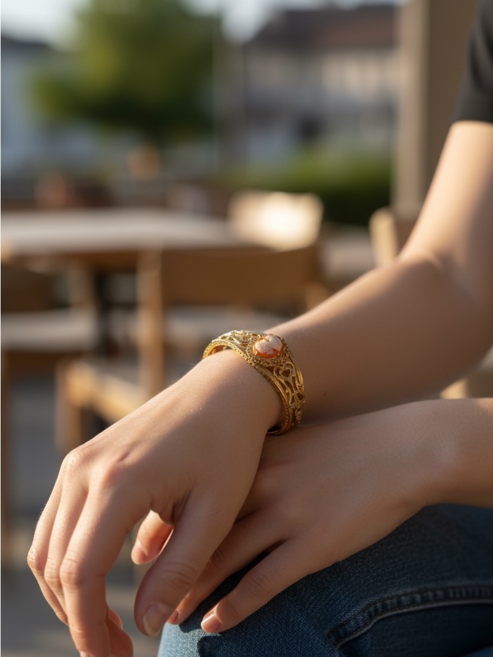 1940/50s Gold Tone Cameo Expansion Bracelet
